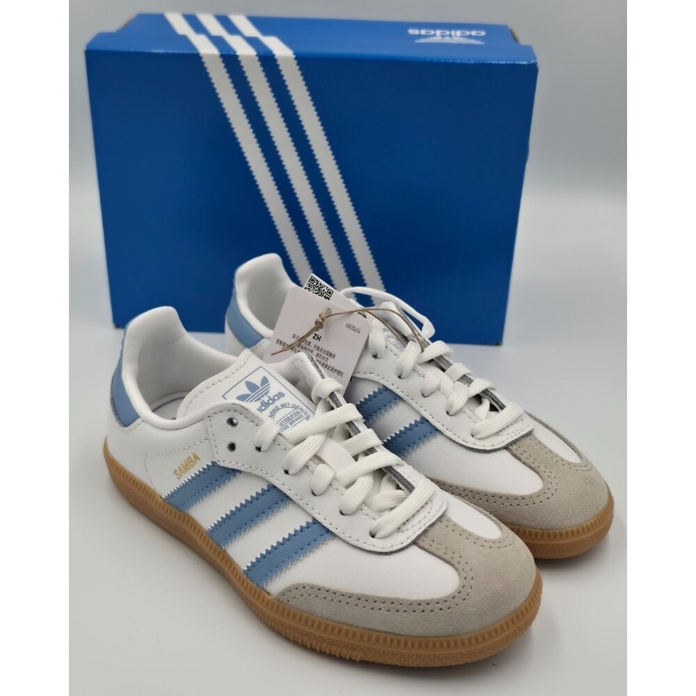 Adidas Samba OG C White Ash Blue Gum Kids 11K Leather Shoes JQ2828 New Box - Picture 1 of 6